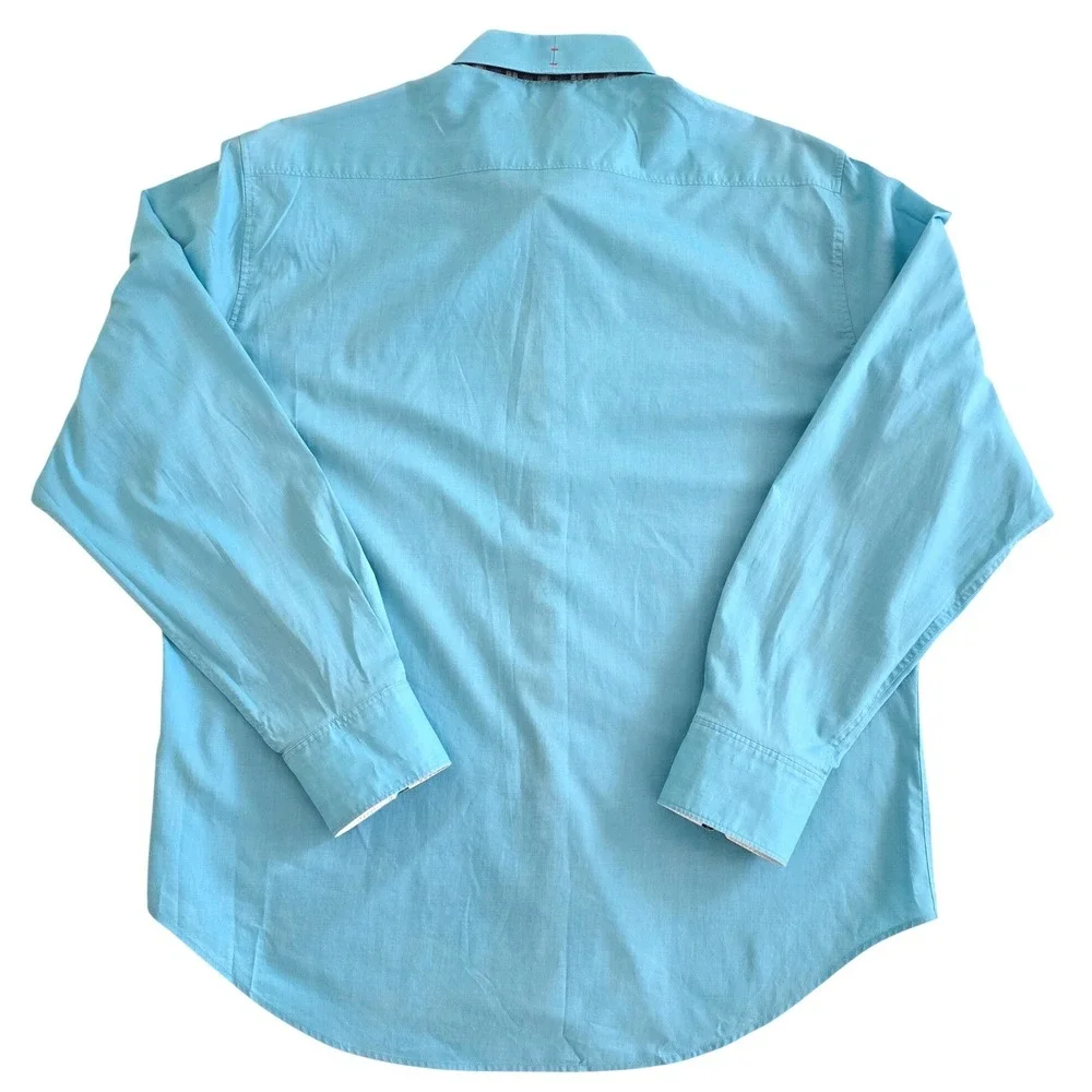 Robert Graham X Button Down Shirt 2XL Turquoise Green Striped Flip‎ Cuff Plaid - Picture 3 of 7